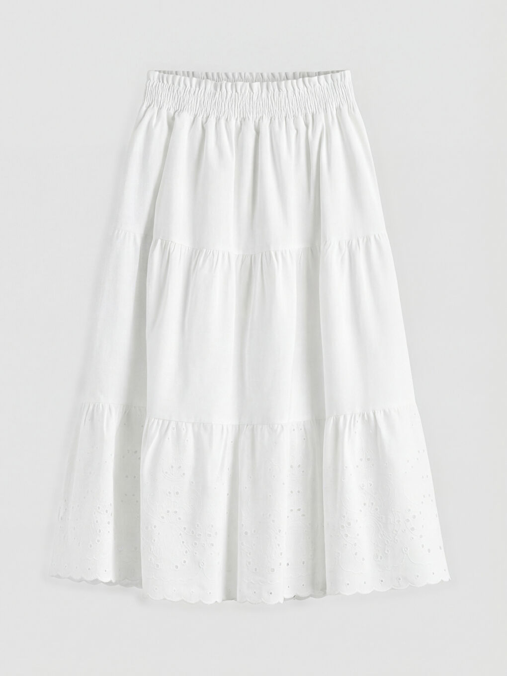 Beyaz Beli Lastikli Fisto Detaylı Kız Çocuk Etek