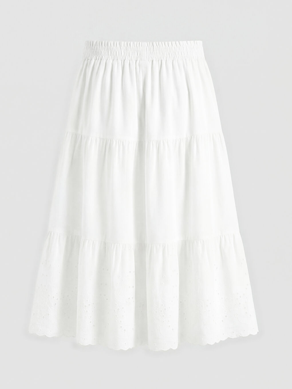 Beyaz Beli Lastikli Fisto Detaylı Kız Çocuk Etek-1