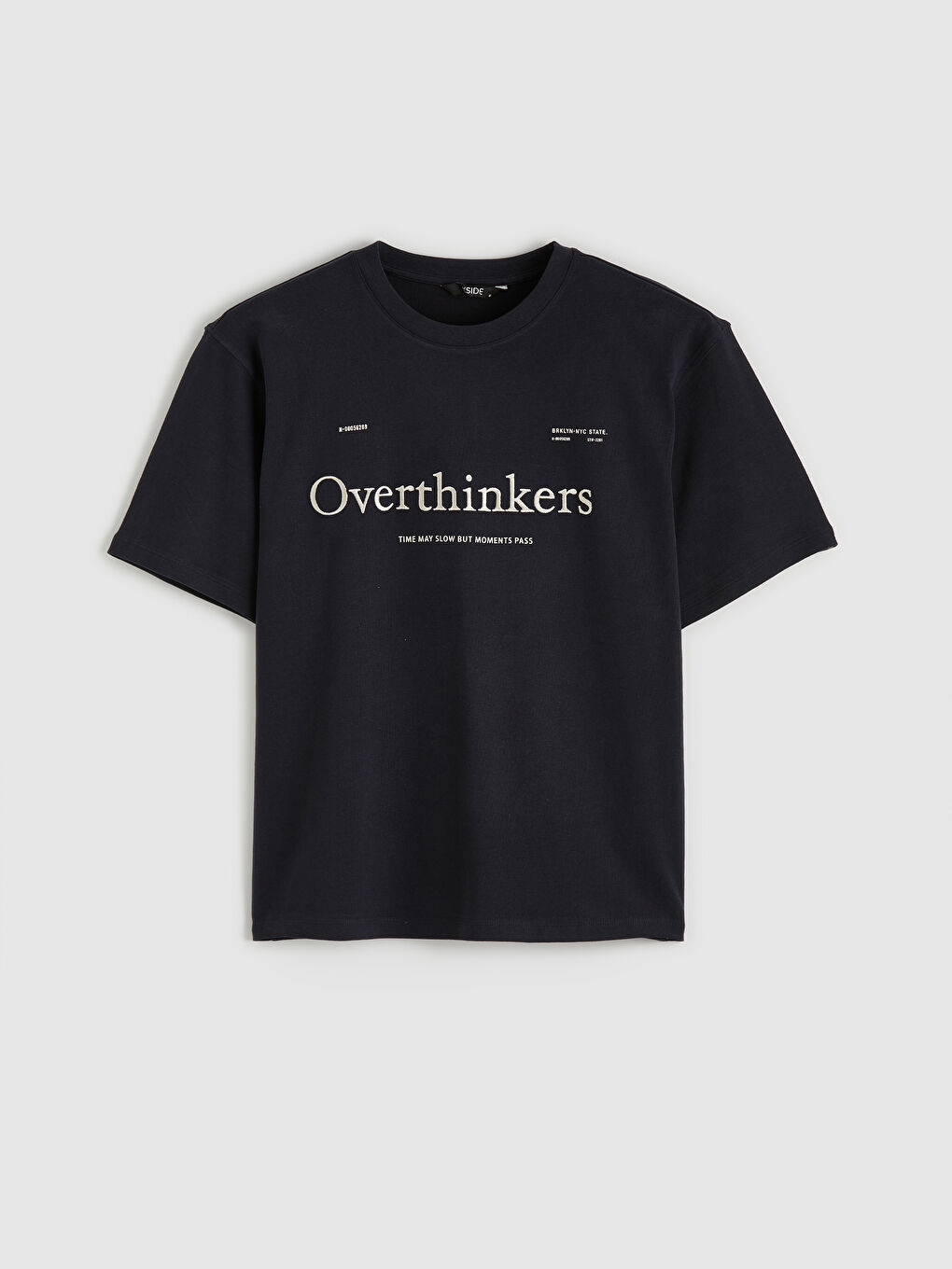 Lacivert Bisiklet Yaka Baskılı Penye Erkek Tişört