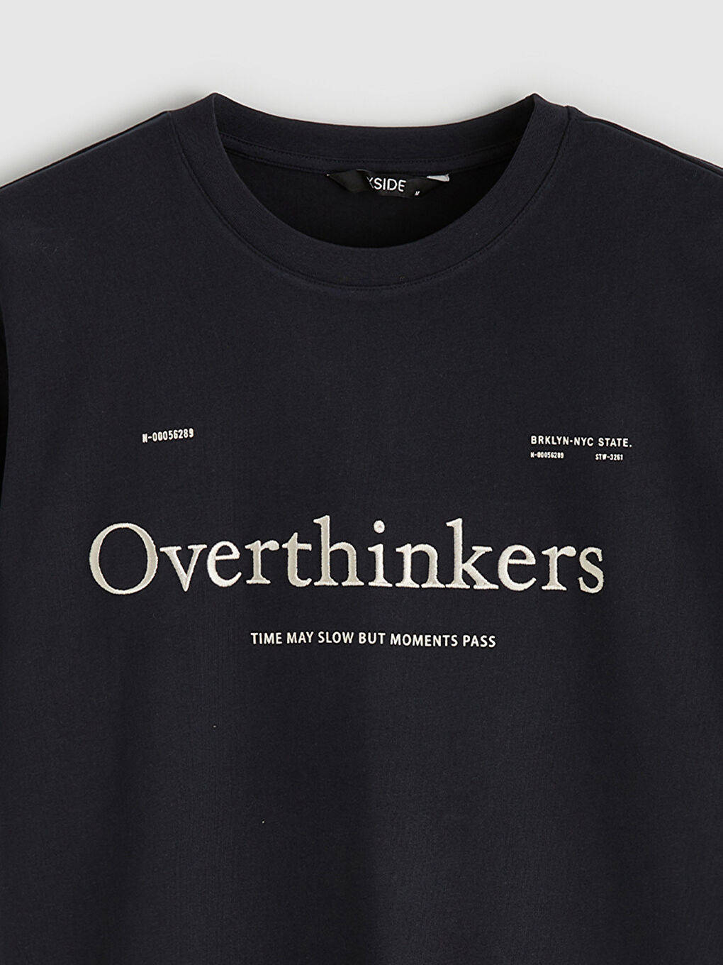 Lacivert Bisiklet Yaka Baskılı Penye Erkek Tişört-1