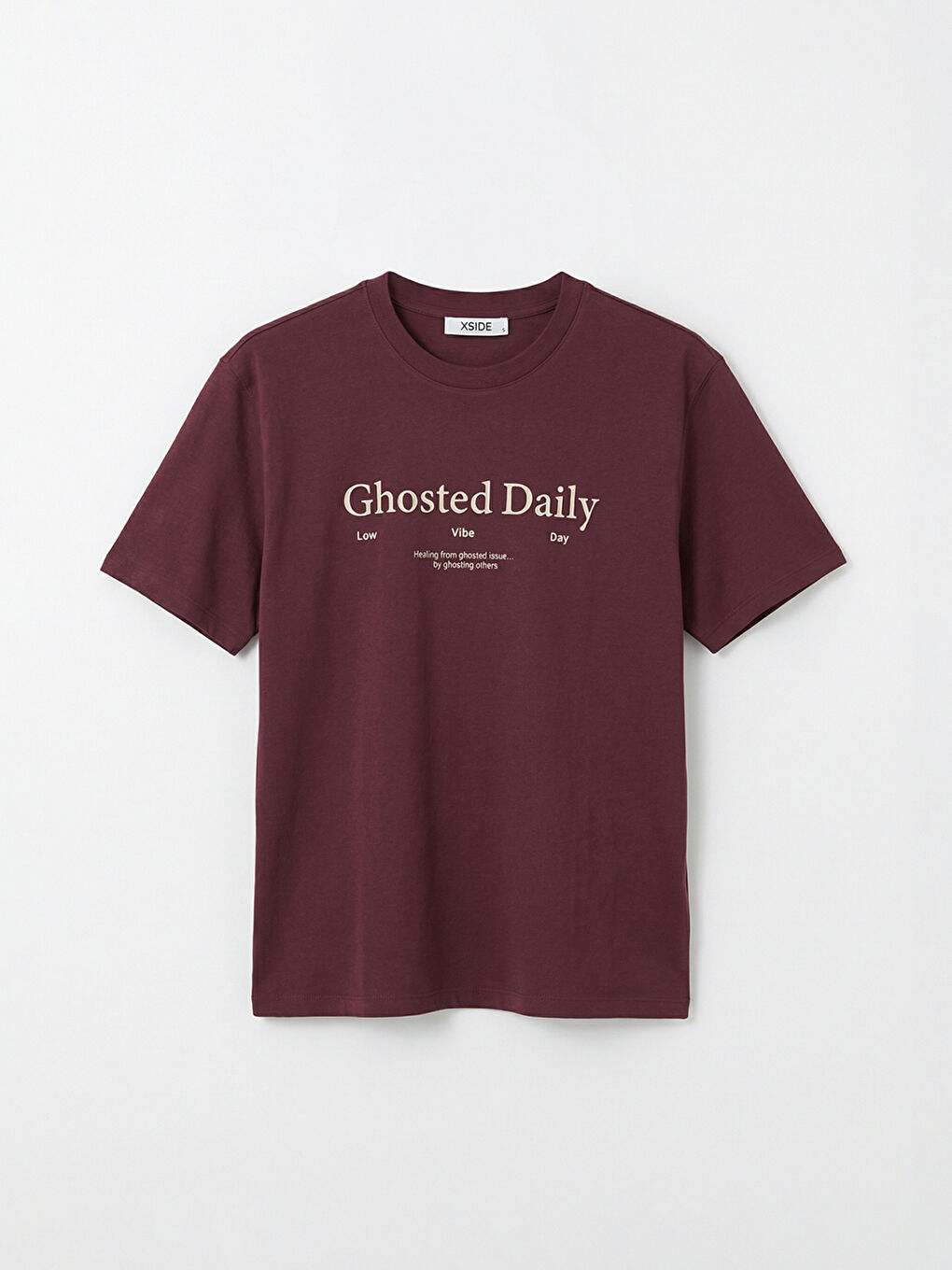 Bordo Bisiklet Yaka Baskılı Penye Erkek Tişört