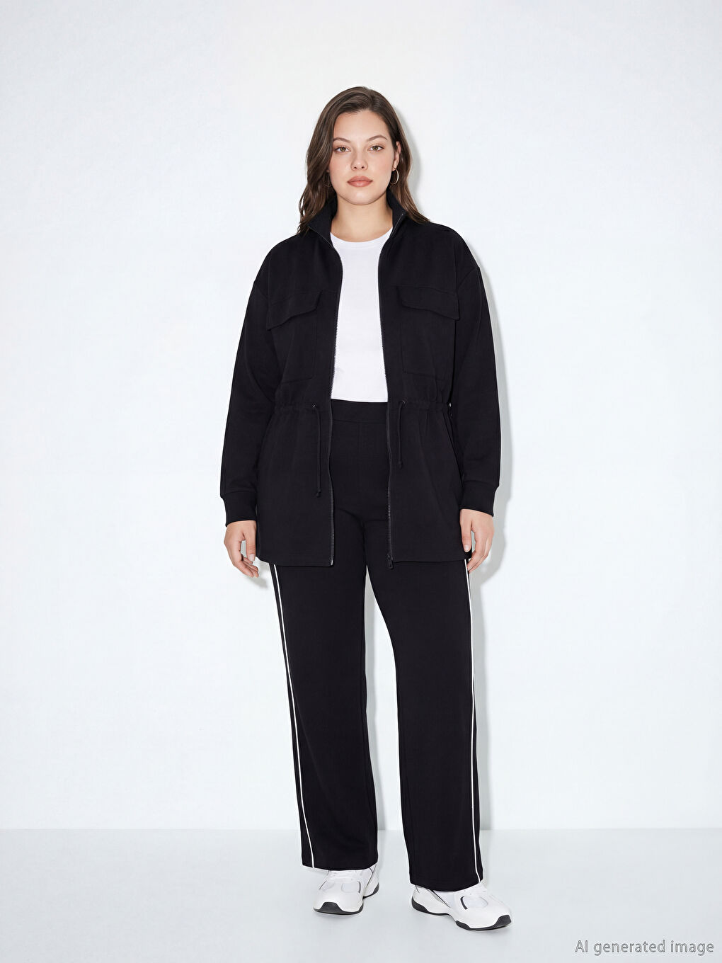 سويتشيرت نسائي بسحاب ولمسة ناعمة وياقة واقفة.-1