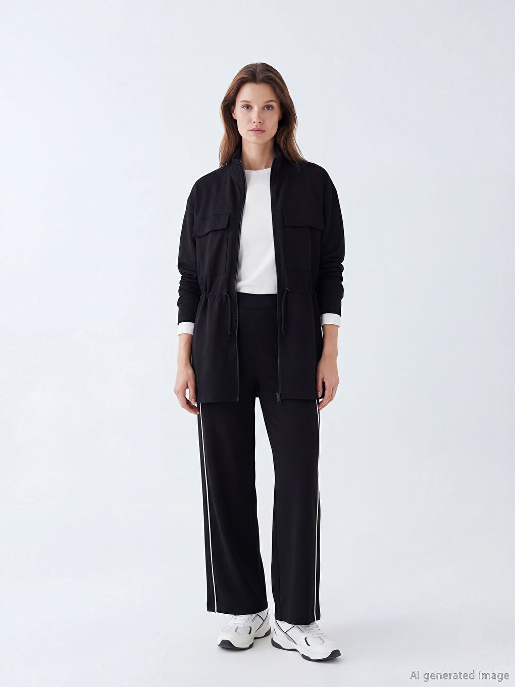 سويتشيرت نسائي بسحاب ولمسة ناعمة وياقة واقفة.-2