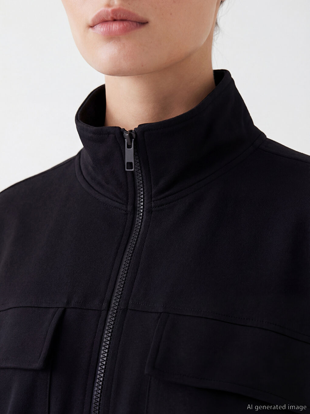 سويتشيرت نسائي بسحاب ولمسة ناعمة وياقة واقفة.-3