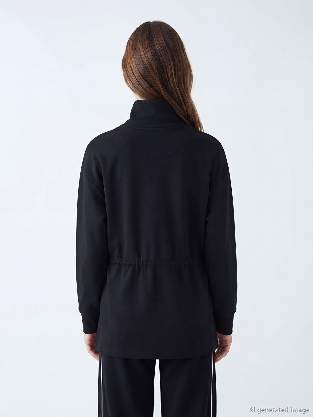 سويتشيرت نسائي بسحاب ولمسة ناعمة وياقة واقفة.-4