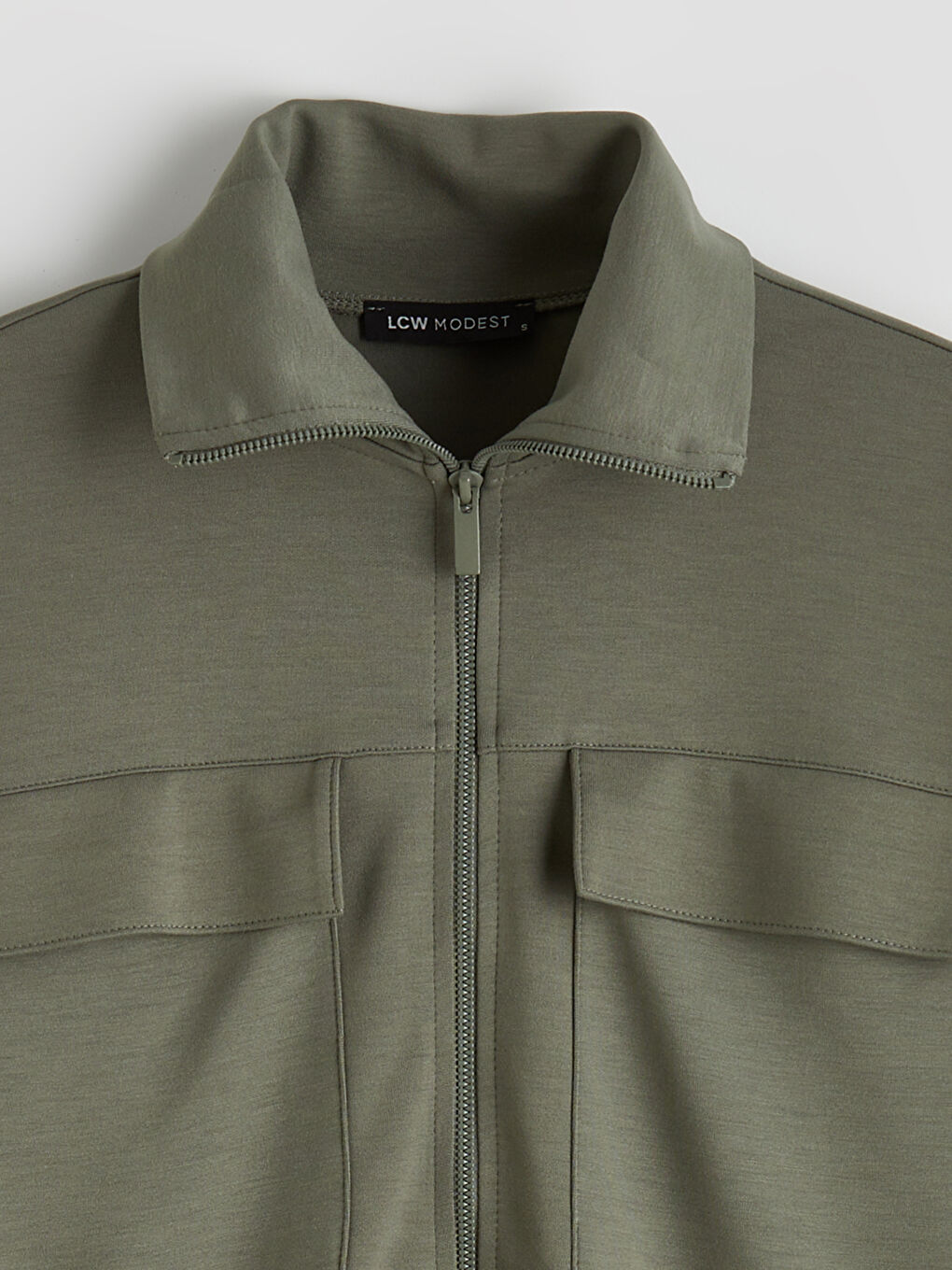 Yeşil Dik Yaka Soft Touch Kadın Fermuarlı Sweatshirt	-1