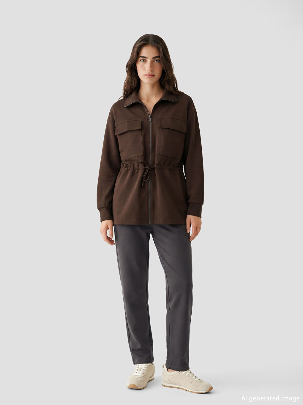 Sweat zippé BRUN Femme-2