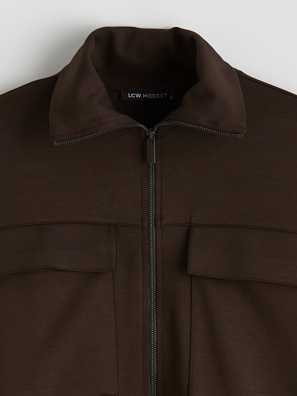 Kahverengi Dik Yaka Soft Touch Kadın Fermuarlı Sweatshirt	-1