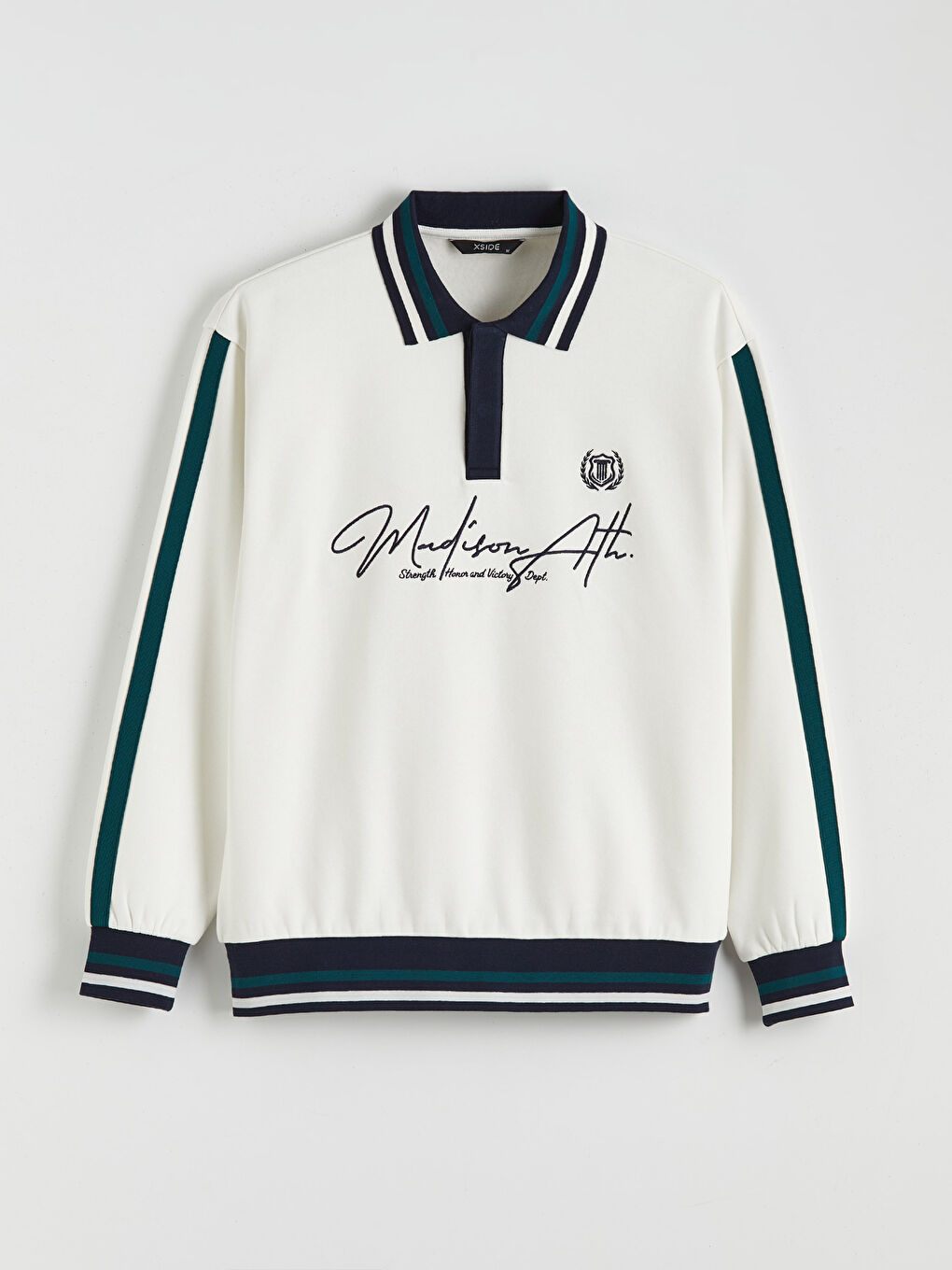 Ekru Polo Yaka Baskılı Erkek Sweatshirt-4