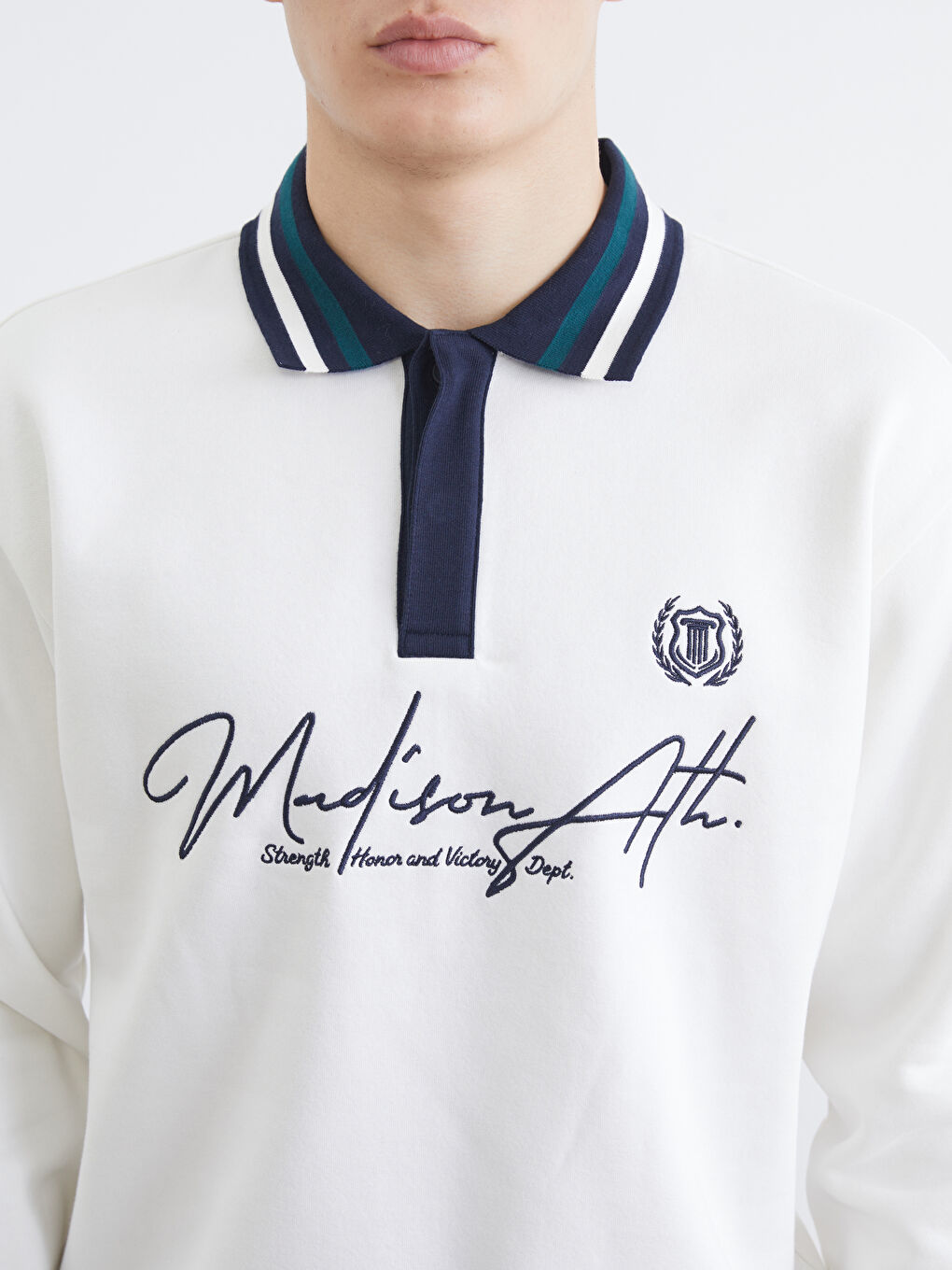 Ekru Polo Yaka Baskılı Erkek Sweatshirt-2