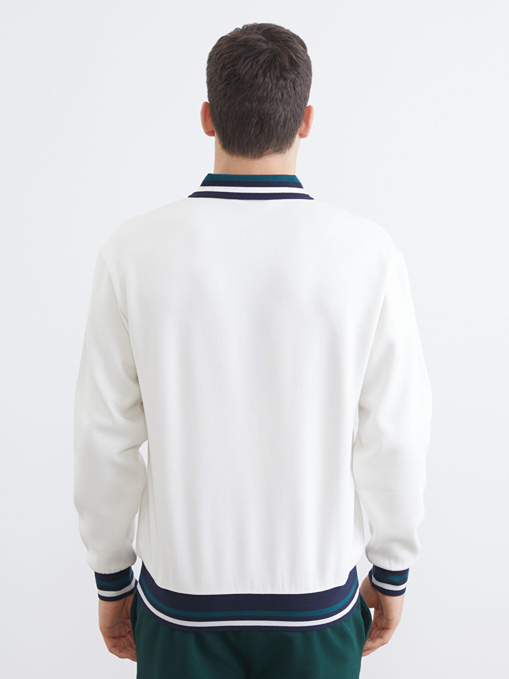 Ekru Polo Yaka Baskılı Erkek Sweatshirt-3