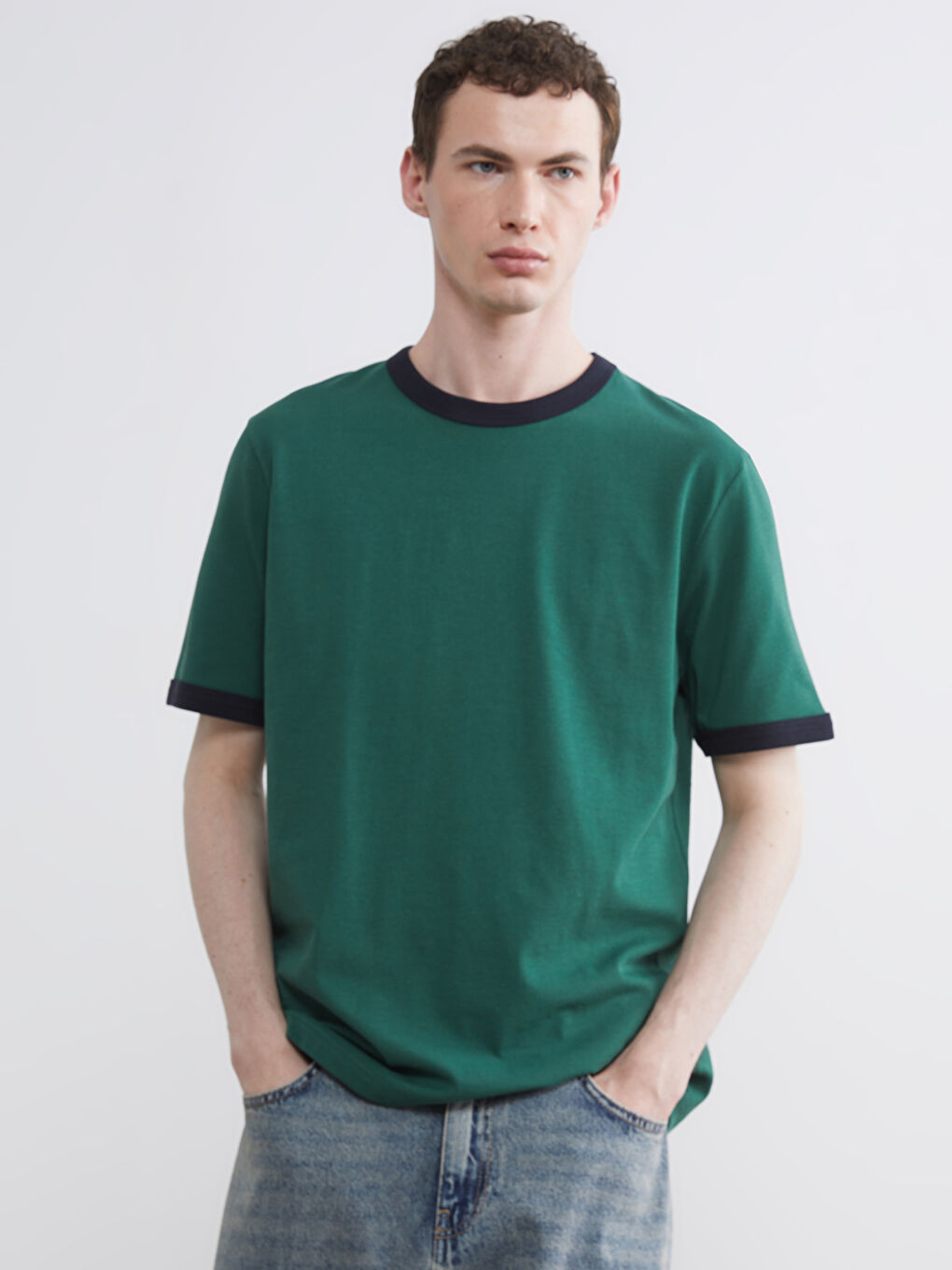 Yeşil Bisiklet Yaka Penye Erkek Tişört