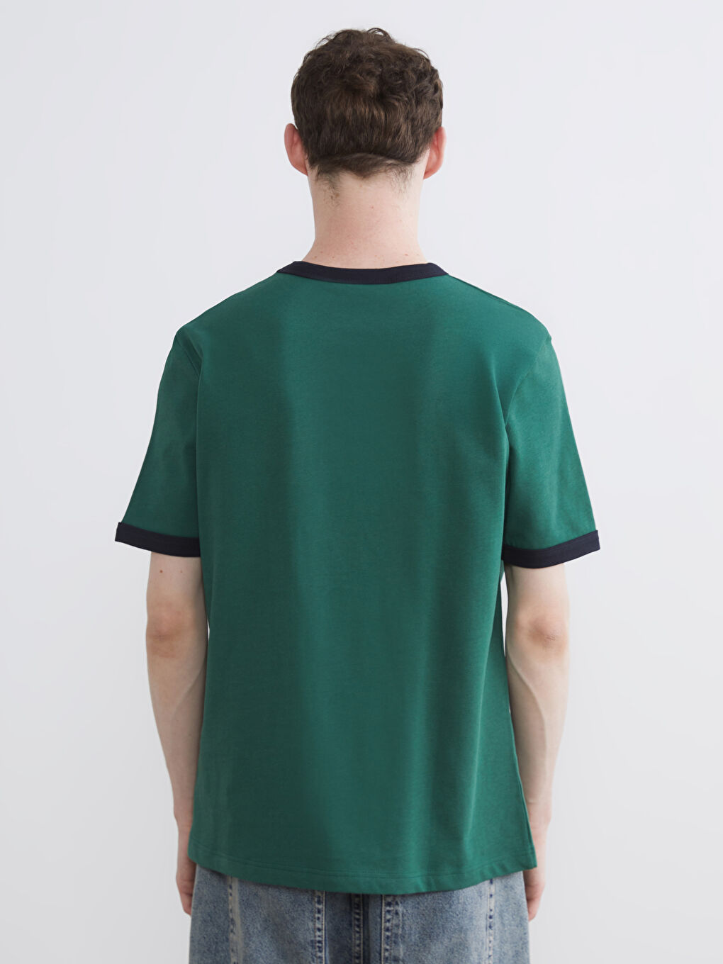 Yeşil Bisiklet Yaka Penye Erkek Tişört-3