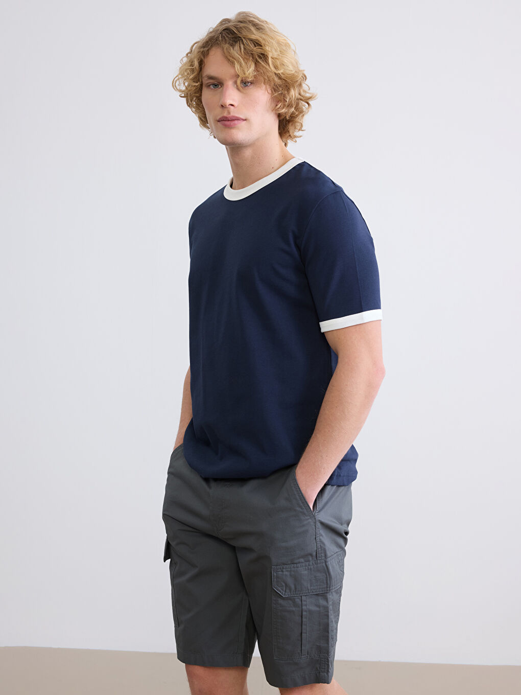 Lacivert Bisiklet Yaka Penye Erkek Tişört