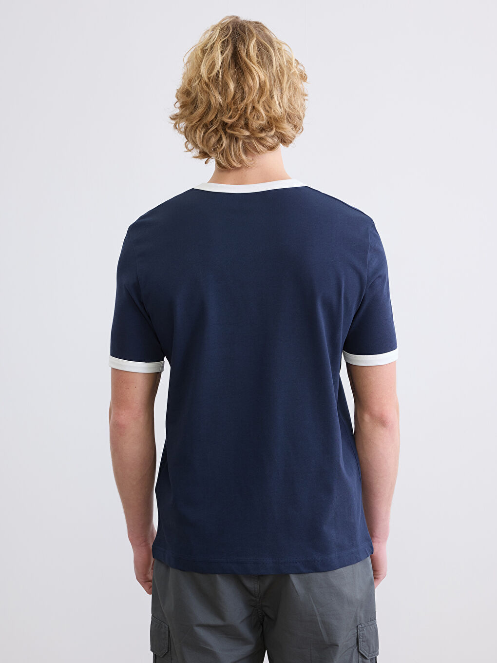 Lacivert Bisiklet Yaka Penye Erkek Tişört-3