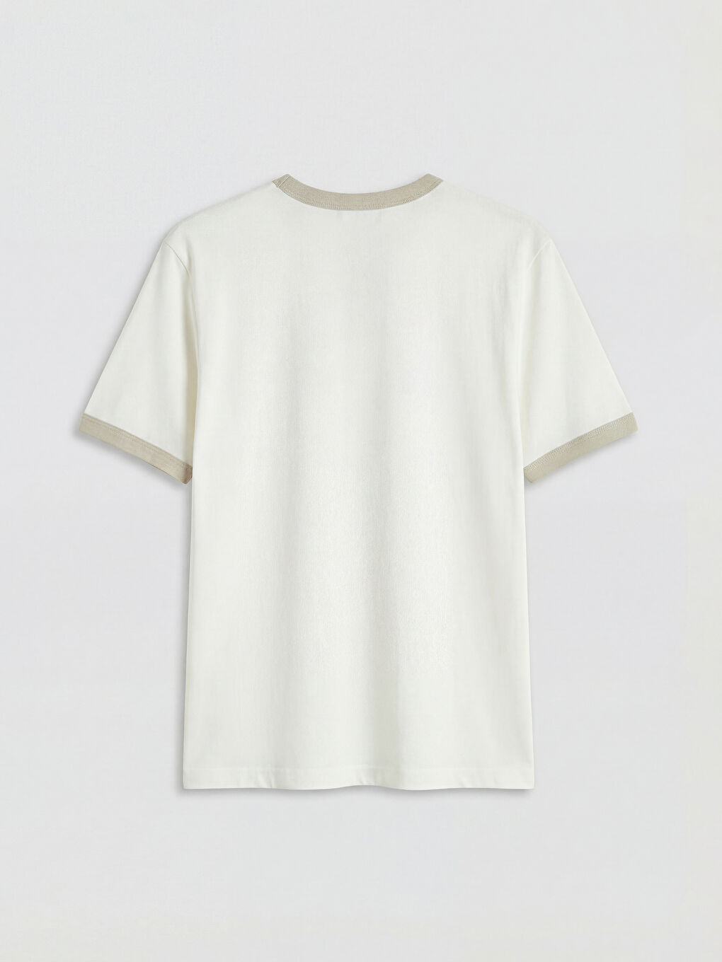 Ekru Bisiklet Yaka Penye Erkek Tişört-5