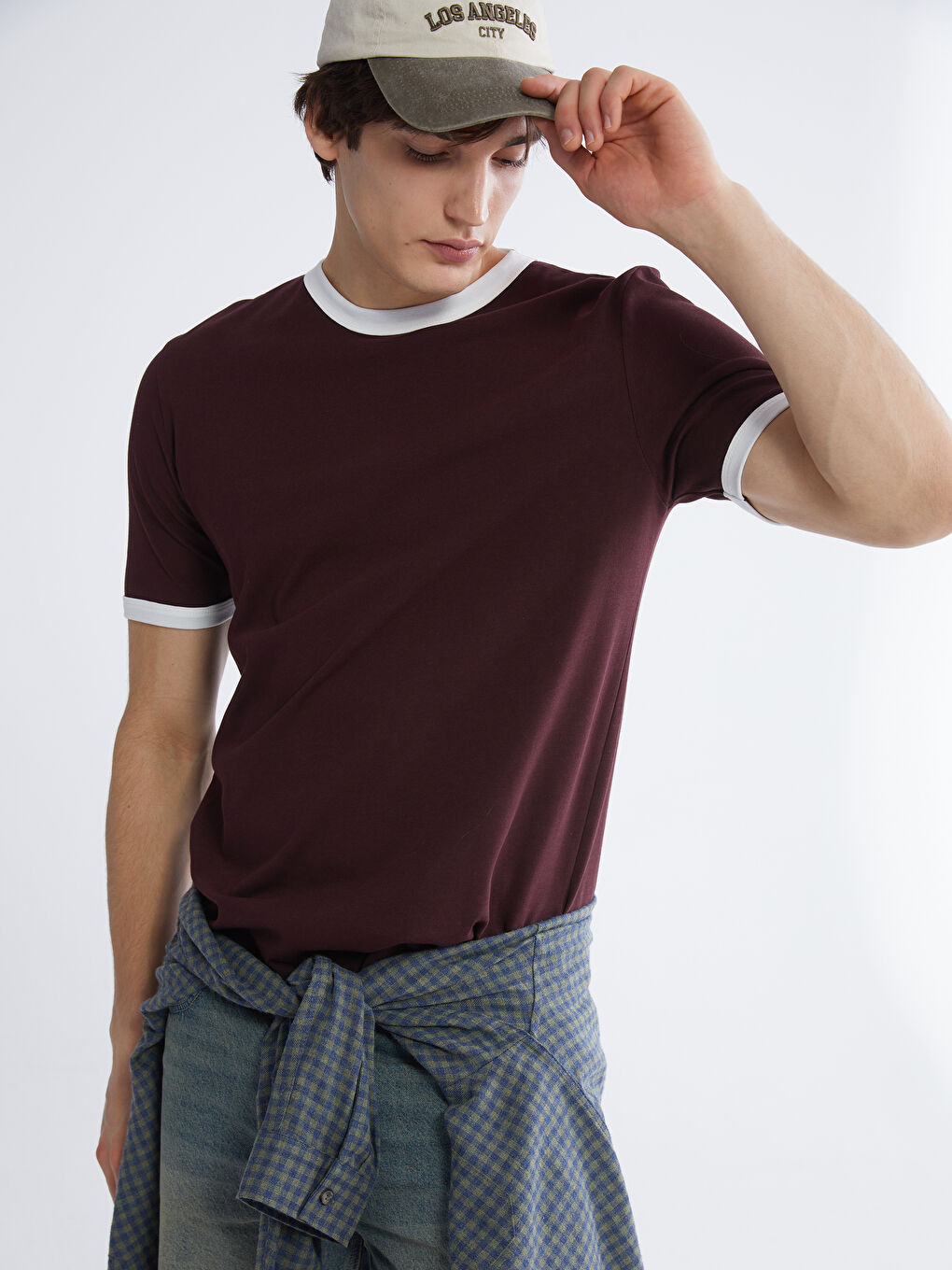 Mürdüm Bisiklet Yaka Penye Erkek Tişört