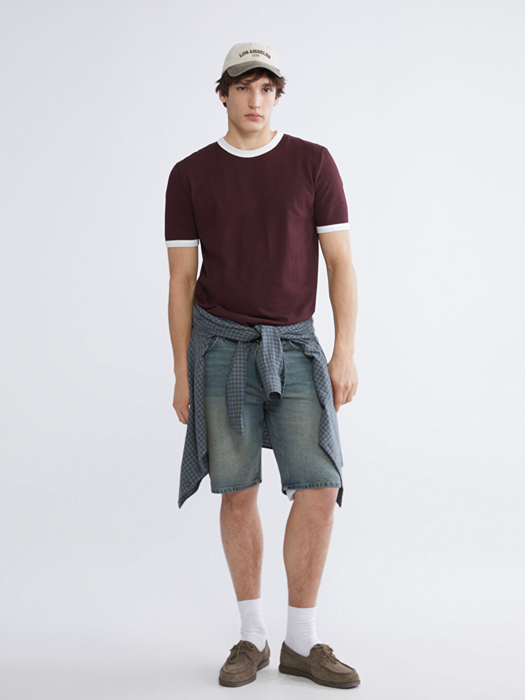 Mürdüm Bisiklet Yaka Penye Erkek Tişört-1