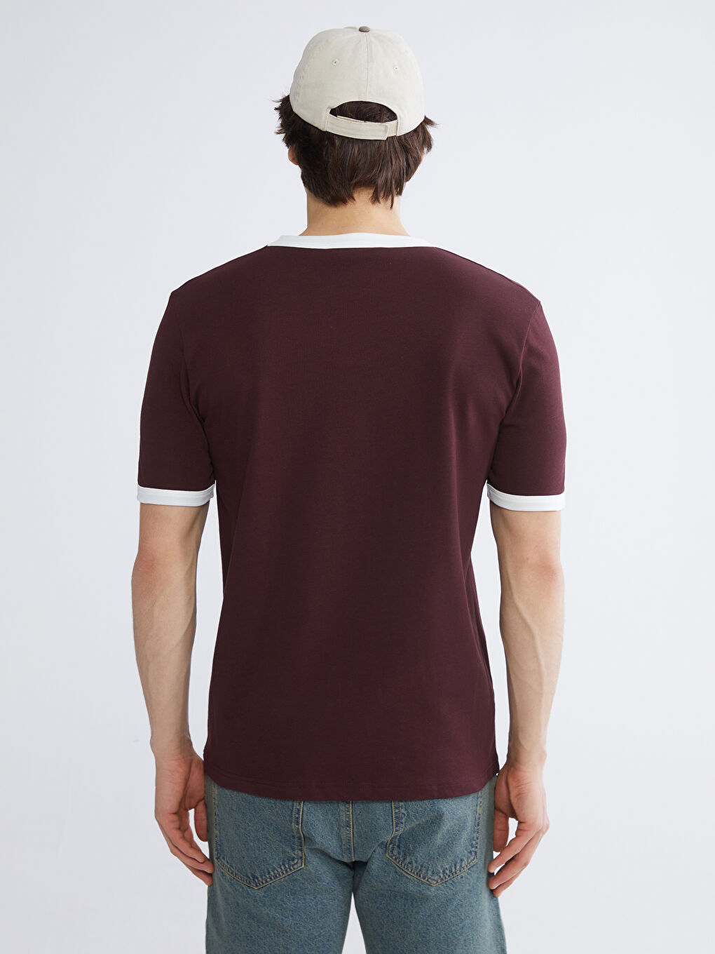 Mürdüm Bisiklet Yaka Penye Erkek Tişört-3