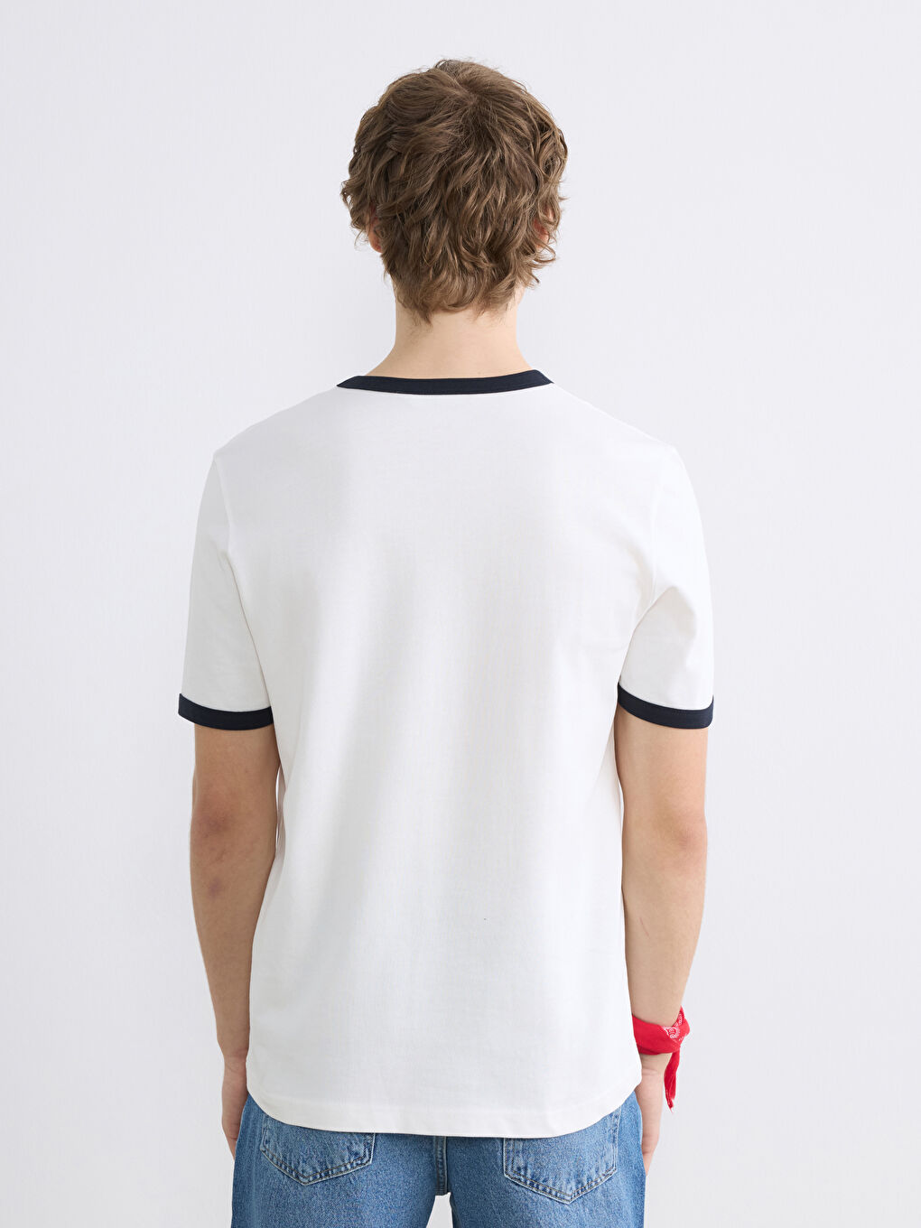 Ekru Bisiklet Yaka Penye Erkek Tişört-3