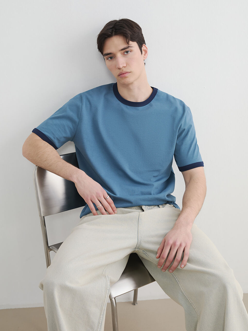 İndigo Bisiklet Yaka Penye Erkek Tişört