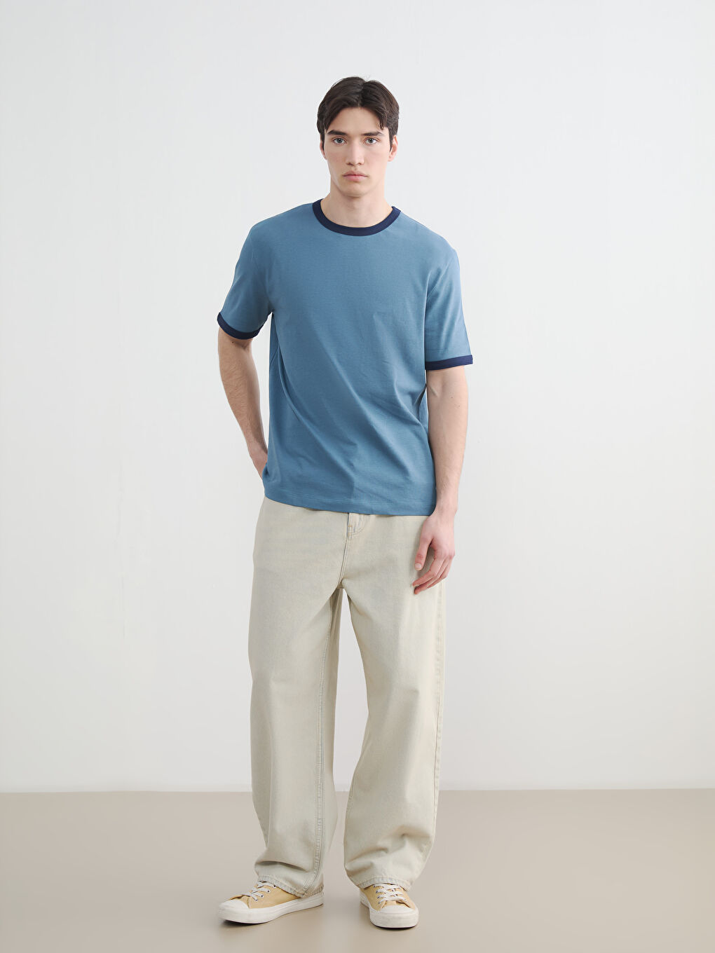 İndigo Bisiklet Yaka Penye Erkek Tişört-1