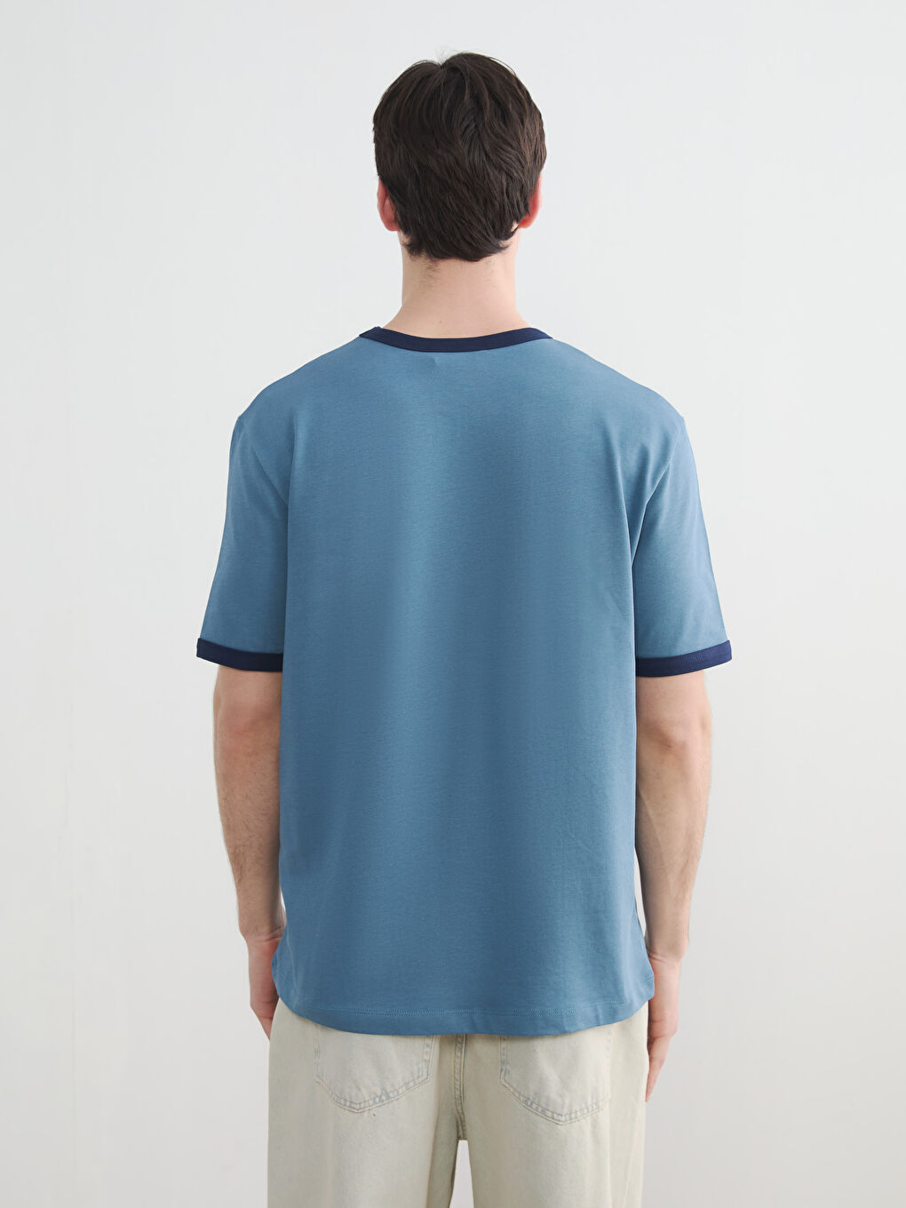 İndigo Bisiklet Yaka Penye Erkek Tişört-3