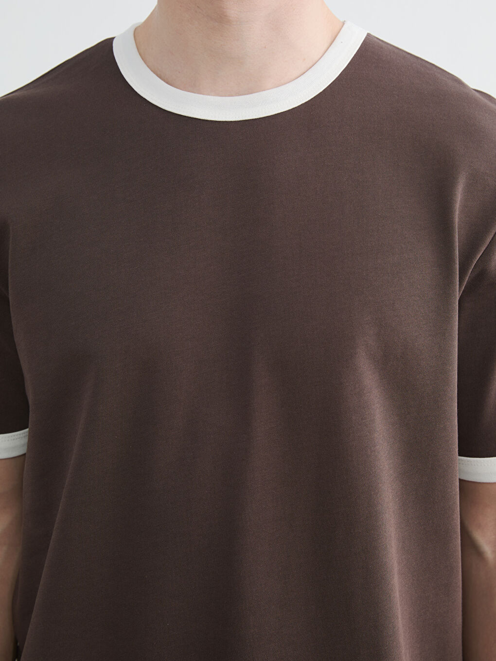 Kahverengi Bisiklet Yaka Penye Erkek Tişört-2