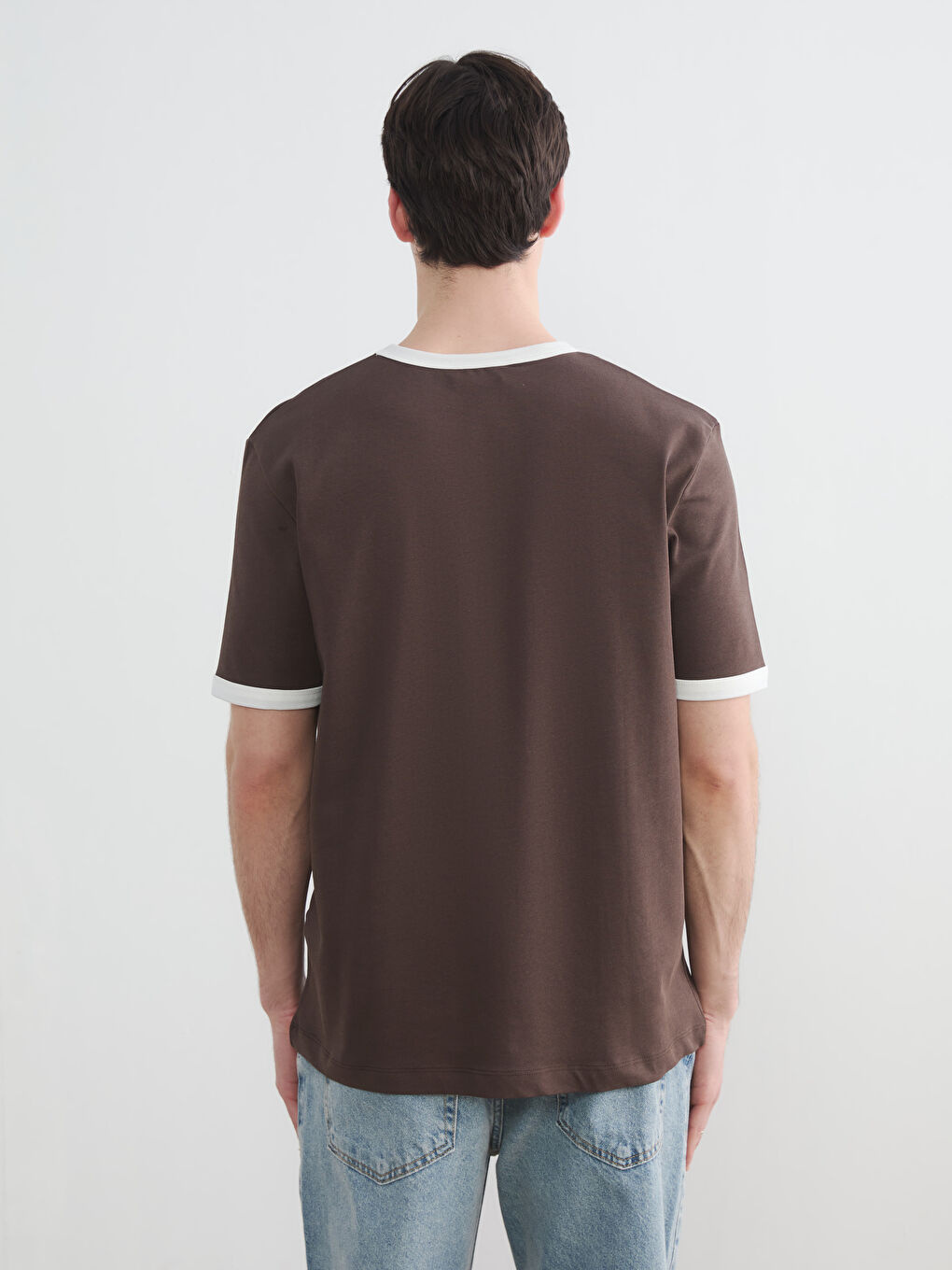 Kahverengi Bisiklet Yaka Penye Erkek Tişört-3