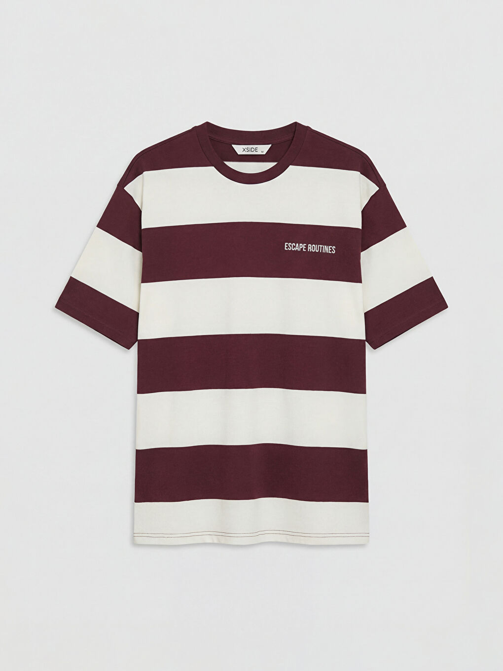 Bordo Bisiklet Yaka Çizgili Erkek Tişört