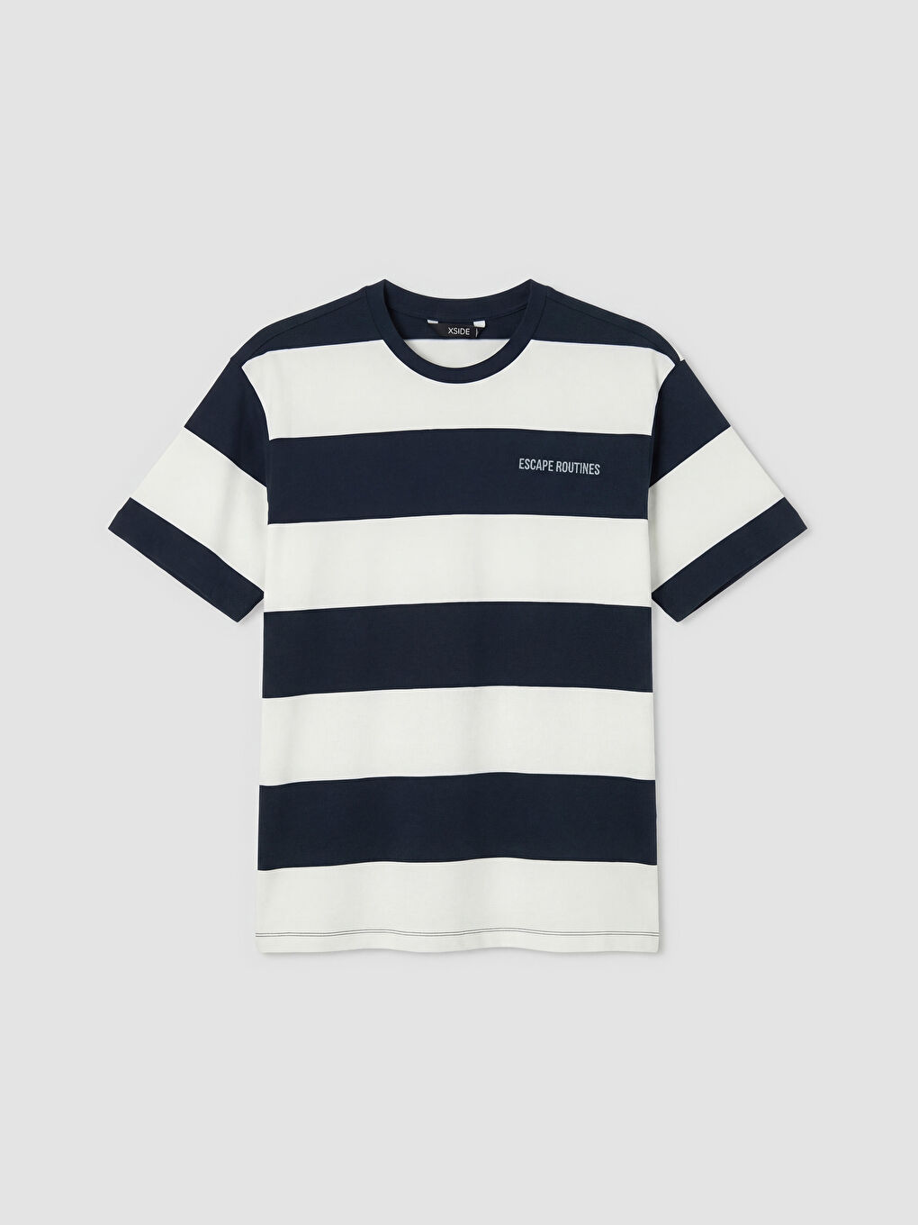 Lacivert Bisiklet Yaka Çizgili Erkek Tişört