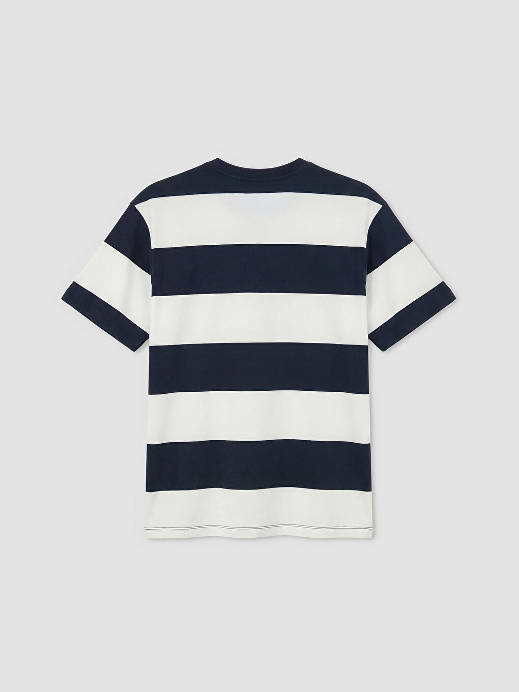Lacivert Bisiklet Yaka Çizgili Erkek Tişört-1