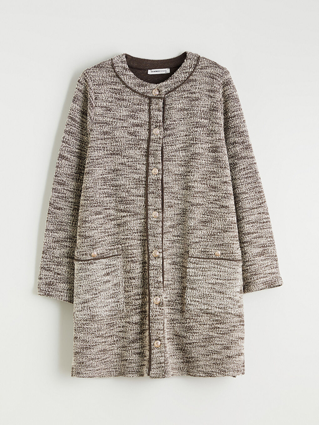 Kahverengi Bisiklet Yaka Desenli Kadın Hırka-4