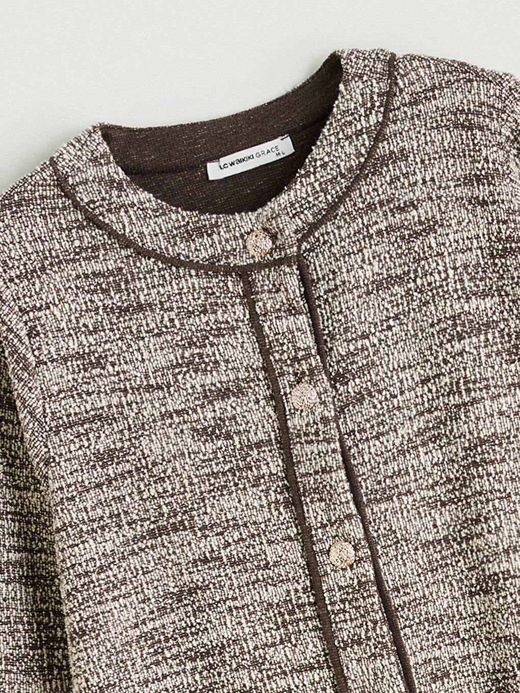 Kahverengi Bisiklet Yaka Desenli Kadın Hırka-5