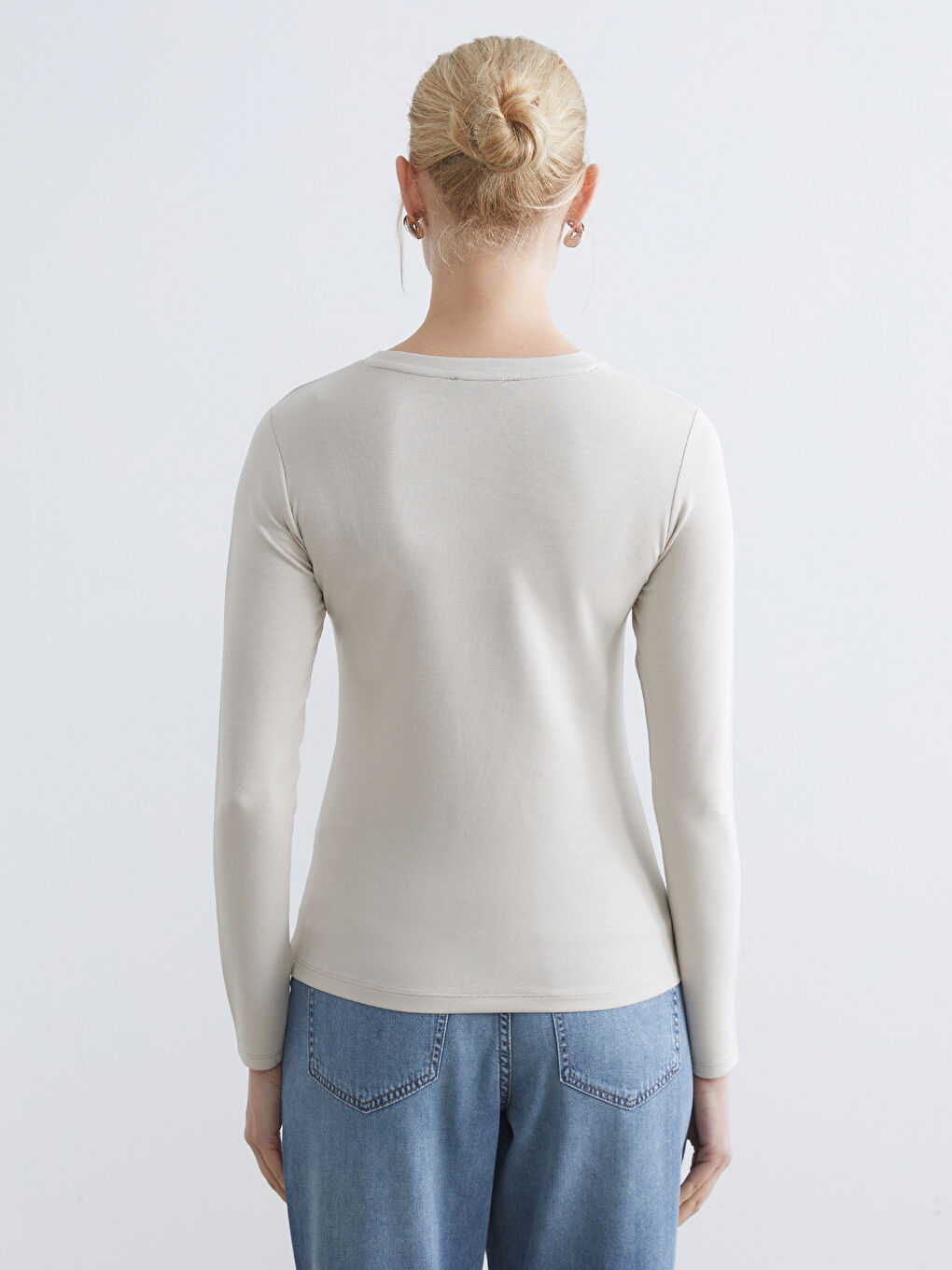 Gri Bisiklet Yaka Kadın Body-3