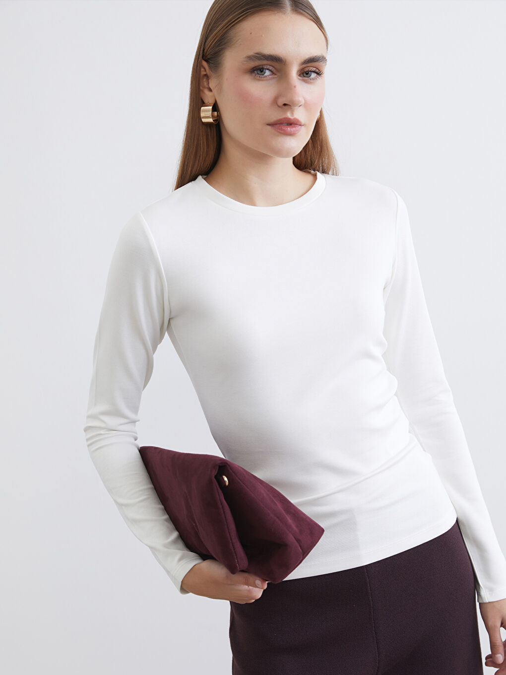 Ekru Bisiklet Yaka Kadın Body