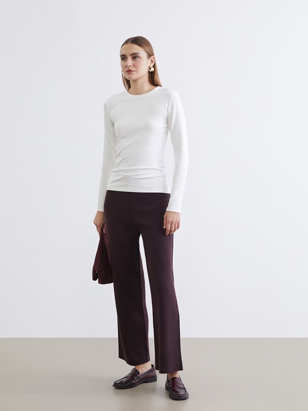 Ekru Bisiklet Yaka Kadın Body-1