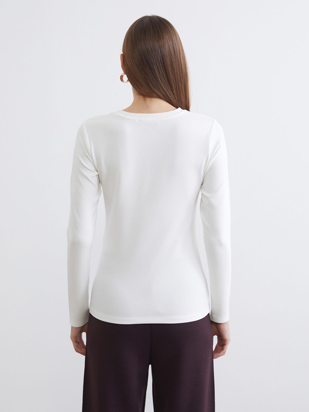 Ekru Bisiklet Yaka Kadın Body-3