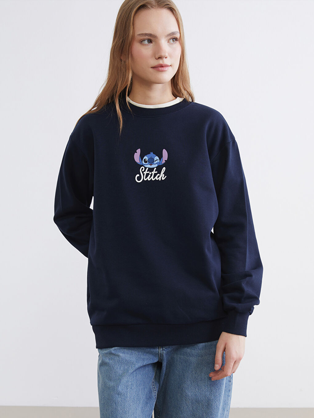 Stitch Printed Oversize Women's Thick Sweatshirt-2