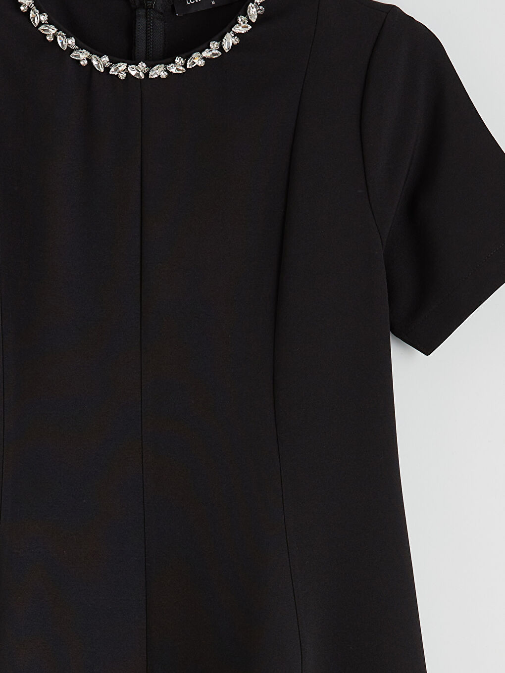 Siyah Bisiklet Yaka Taş İşlemeli A Kesim Kadın Elbise-5