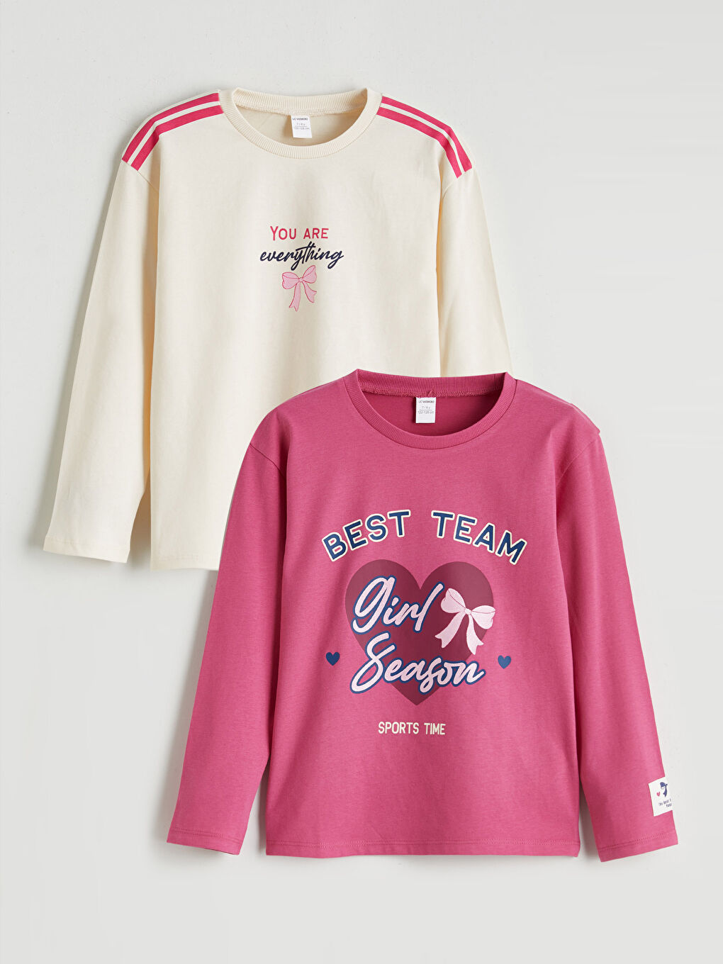 Pembe Uzun Kollu Kız Çocuk Sweatshirt 2'li