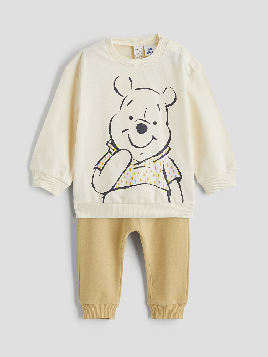 Ekru Winnie the Pooh Baskılı Erkek Bebek Sweatshirt ve Eşofman Alt
