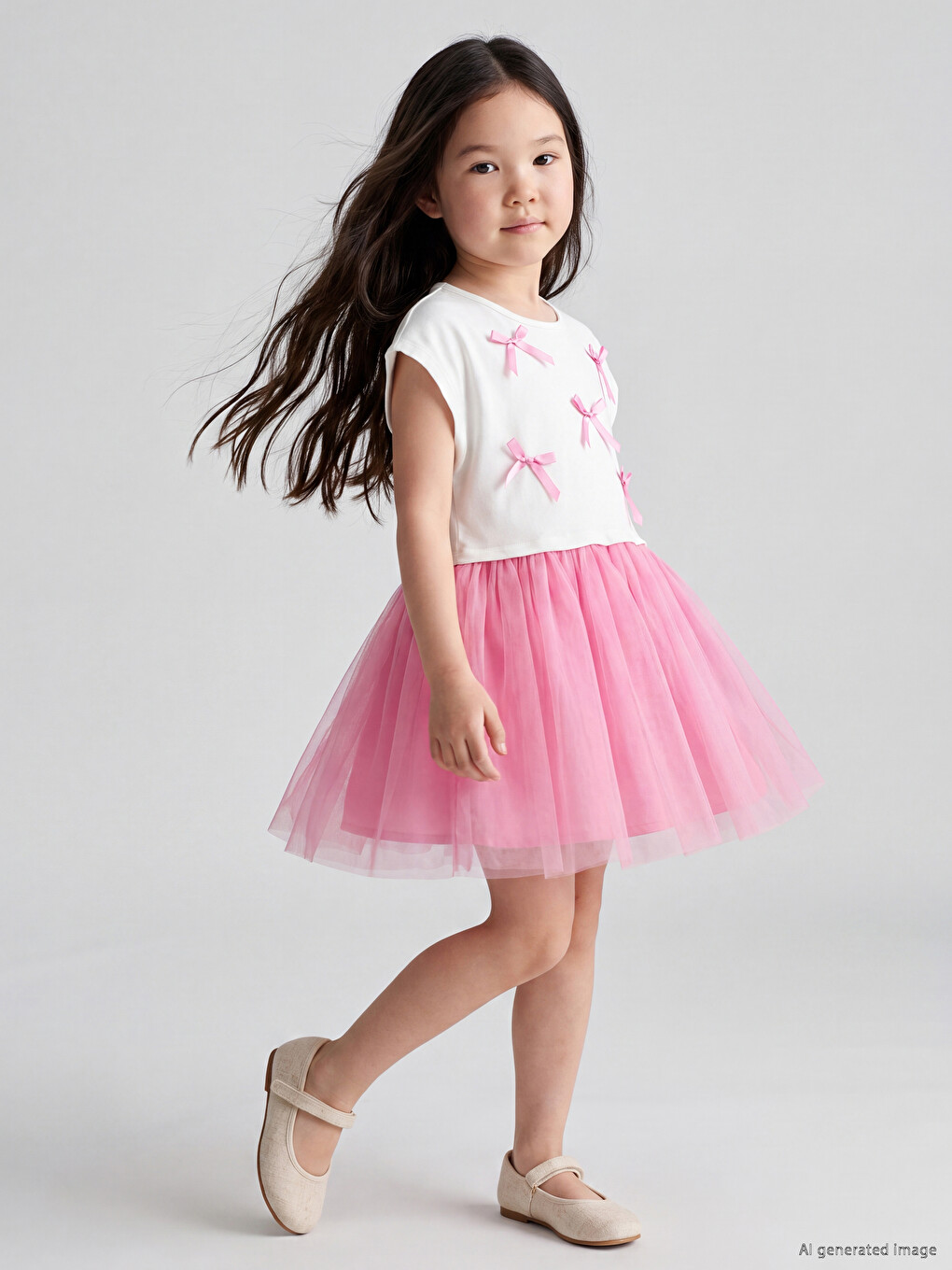 Girls' Tulle Dress With Bow-1