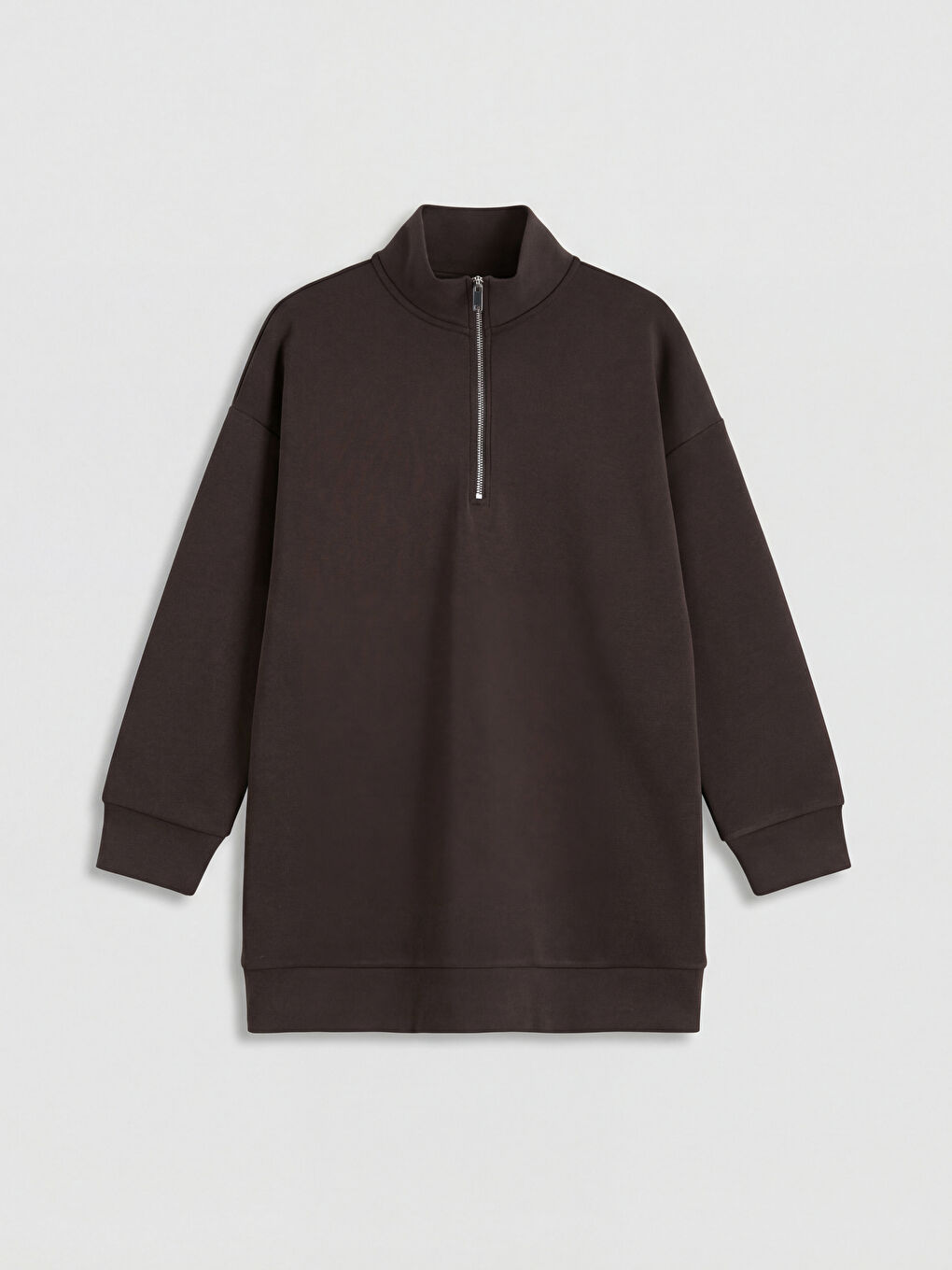 Kahverengi Dik Yaka Kadın Sweatshirt