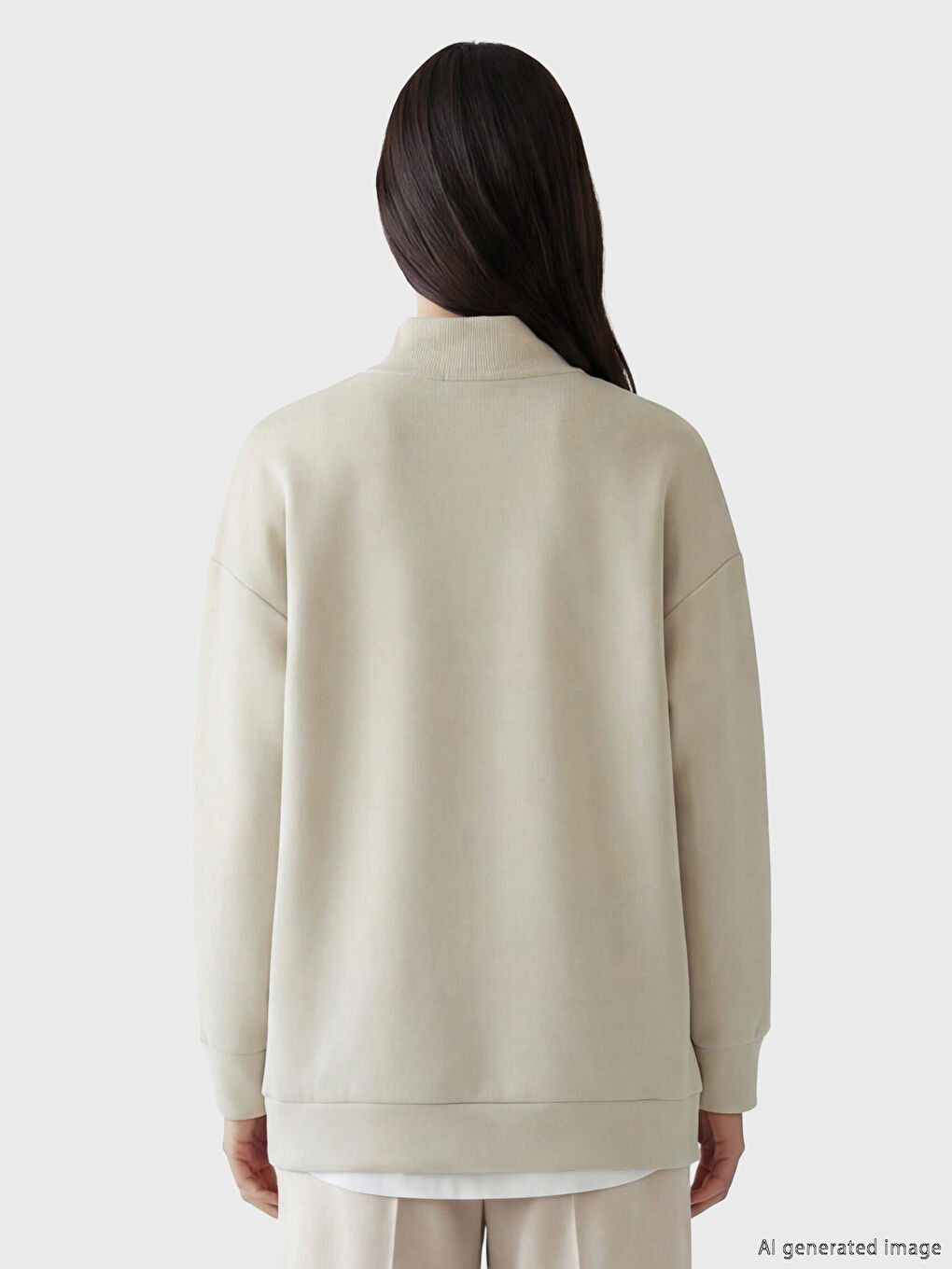 Gri Dik Yaka Kadın Sweatshirt-3