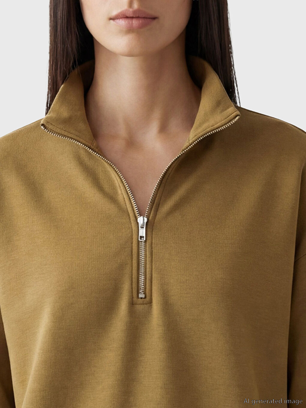 Haki Dik Yaka Kadın Sweatshirt-2