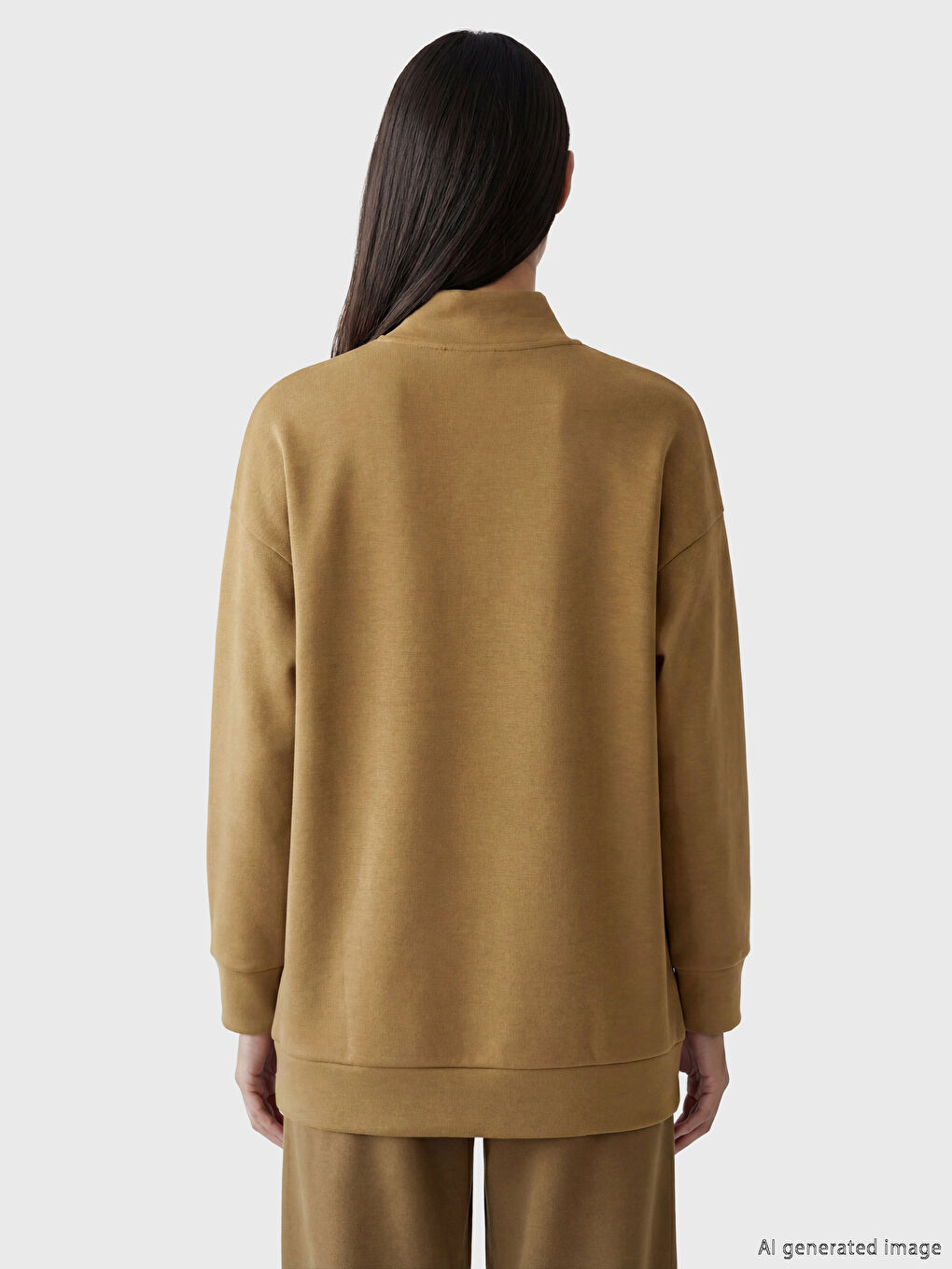 Haki Dik Yaka Kadın Sweatshirt-3