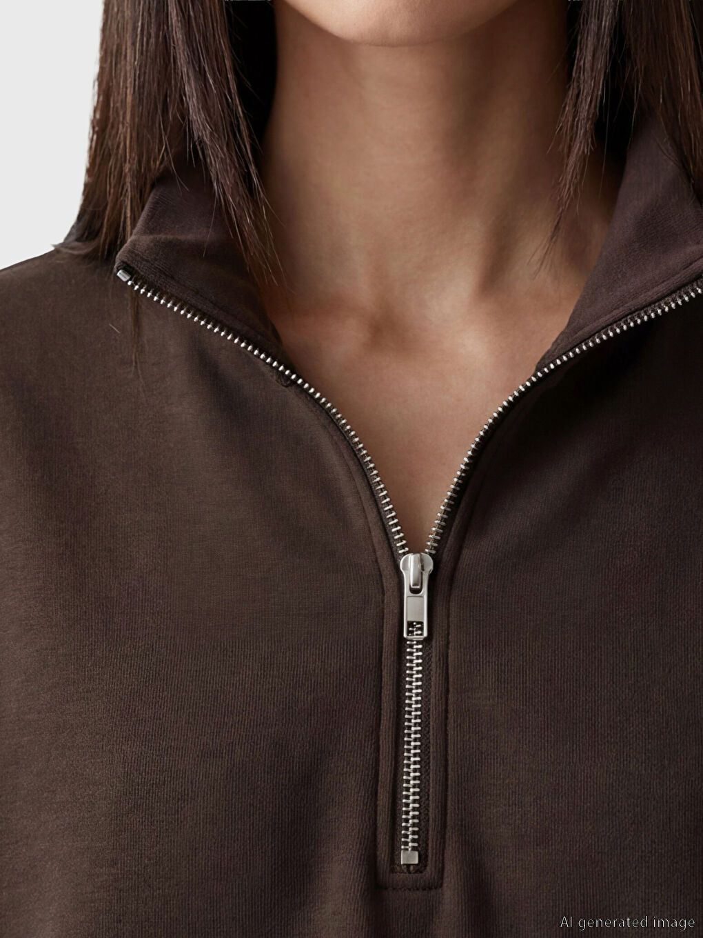Kahverengi Dik Yaka Kadın Sweatshirt-2