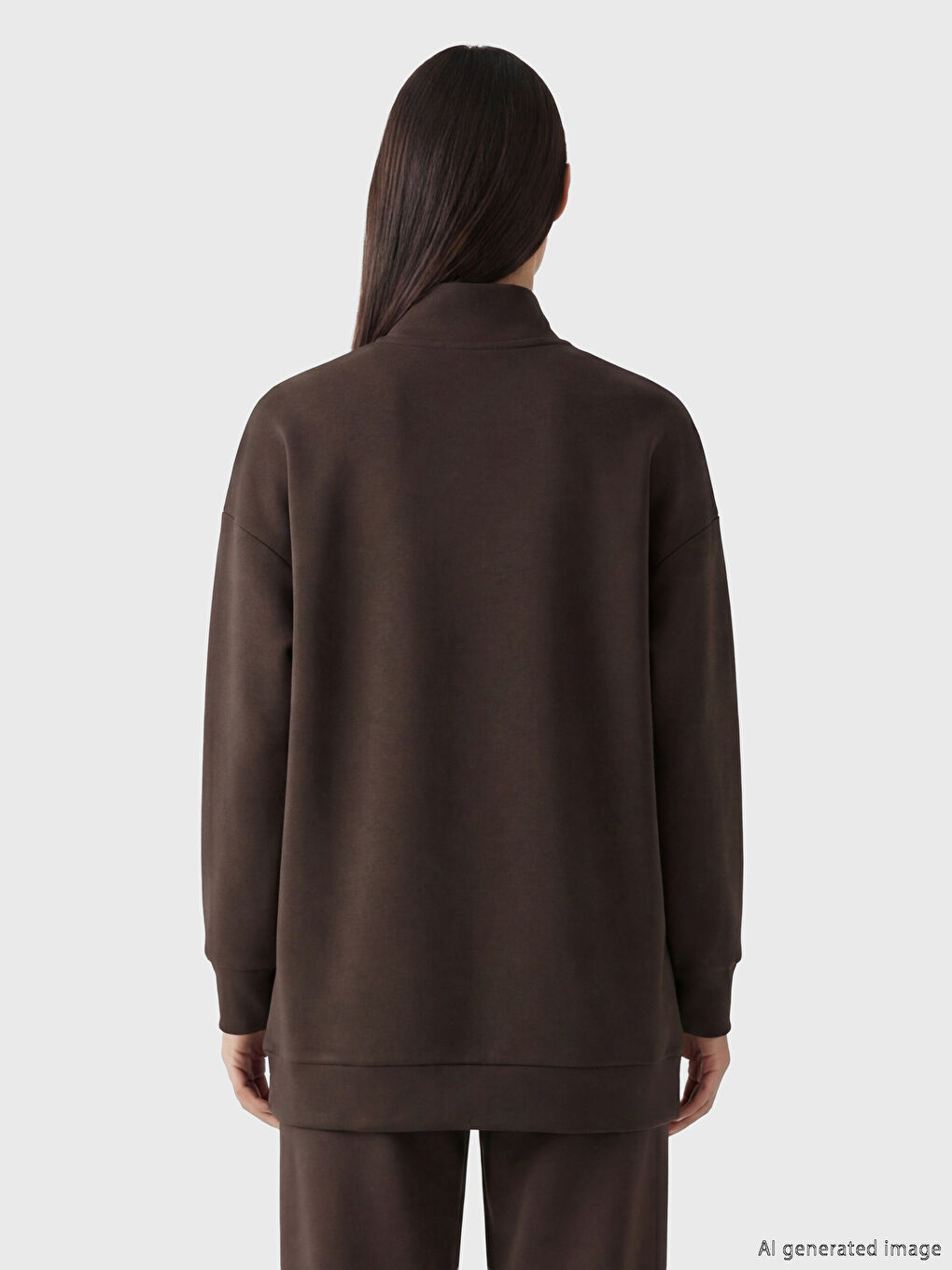 Kahverengi Dik Yaka Kadın Sweatshirt-3