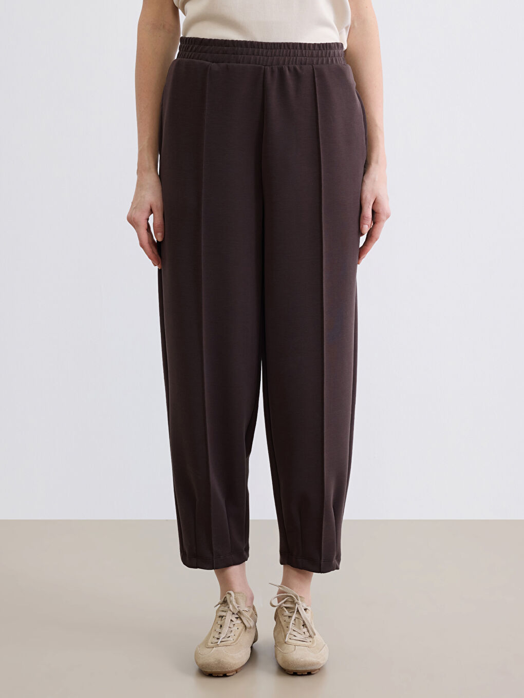 Kahverengi Beli Lastikli Modal Karışımlı Kadın Eşofman Altı-1